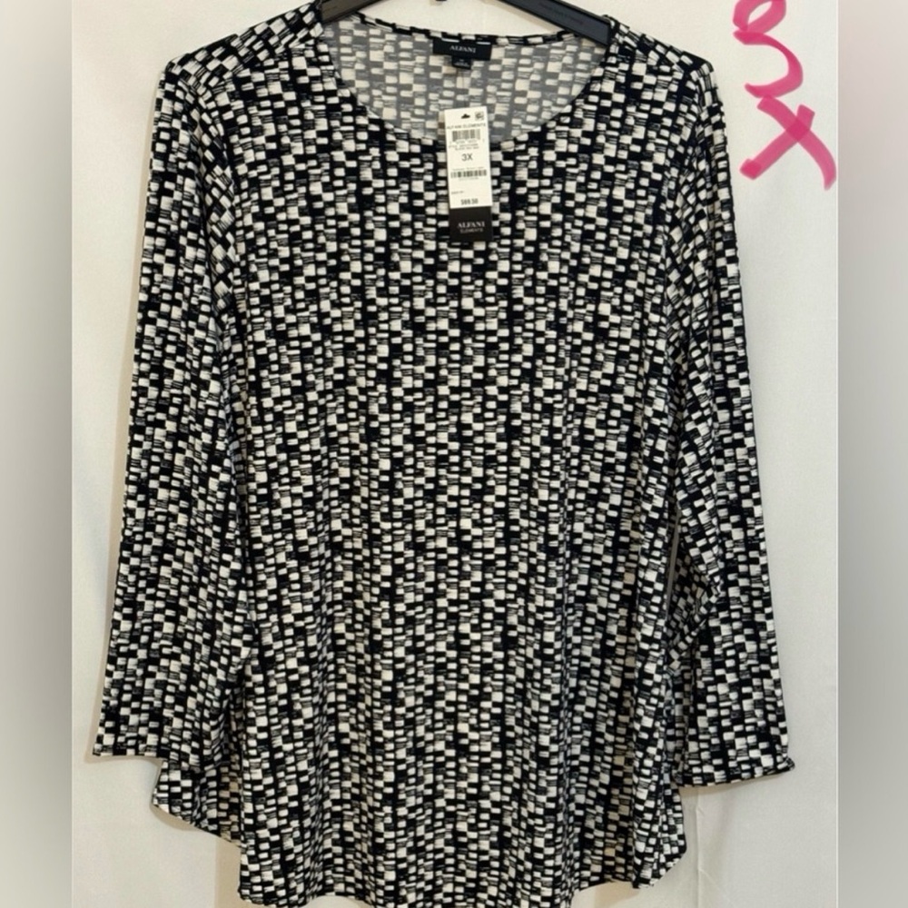 Alfani Black and White Patterned Blouse - Picture 1 of 2